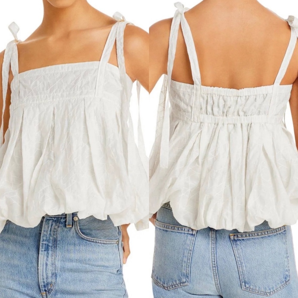 Rebecca Taylor Allegra Tie-Strap Camisole Bubble Top. Color Snow White.  Size XL